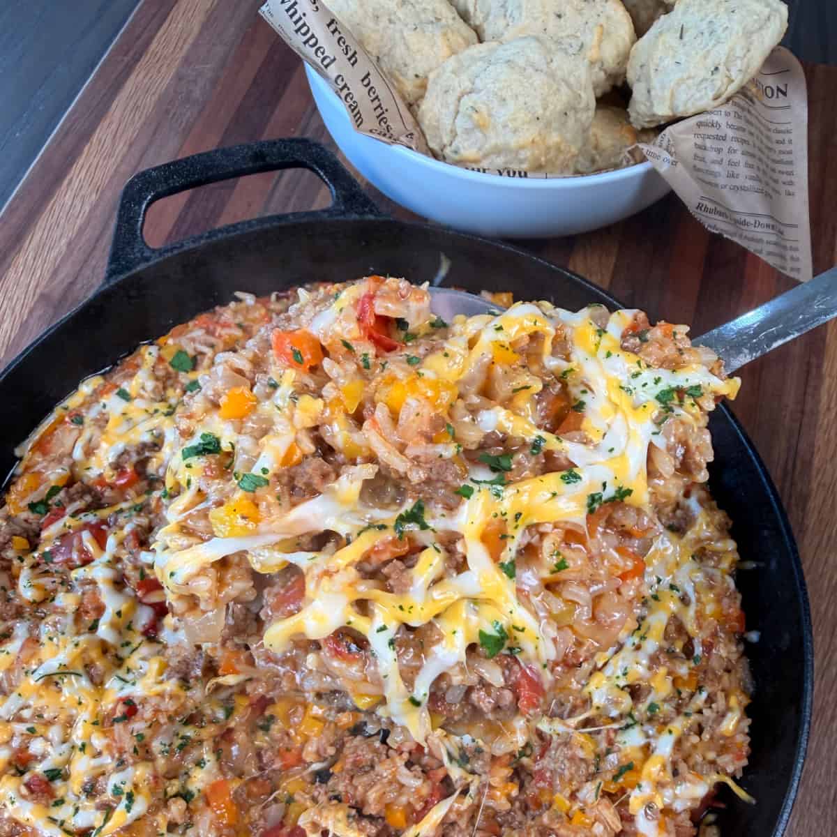 Unstuffed Pepper Skillet with biscuits