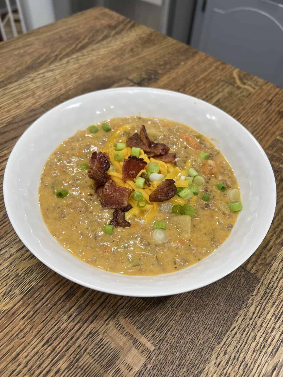 Crockpot Cheeseburger Soup {Prepped in Minutes!}