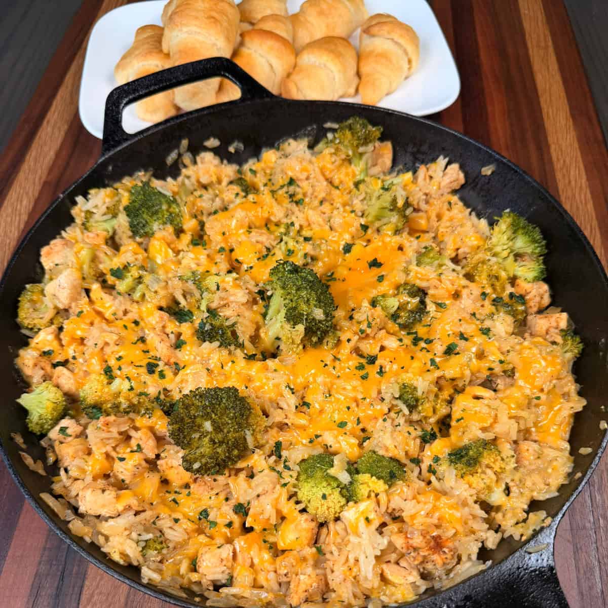 Cheesy Broccoli Chicken Rice Skillet