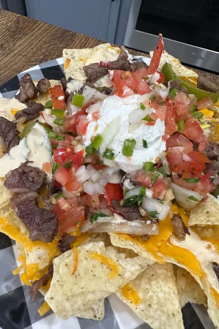 Air Fryer Steak and Fajita Veggie Nachos