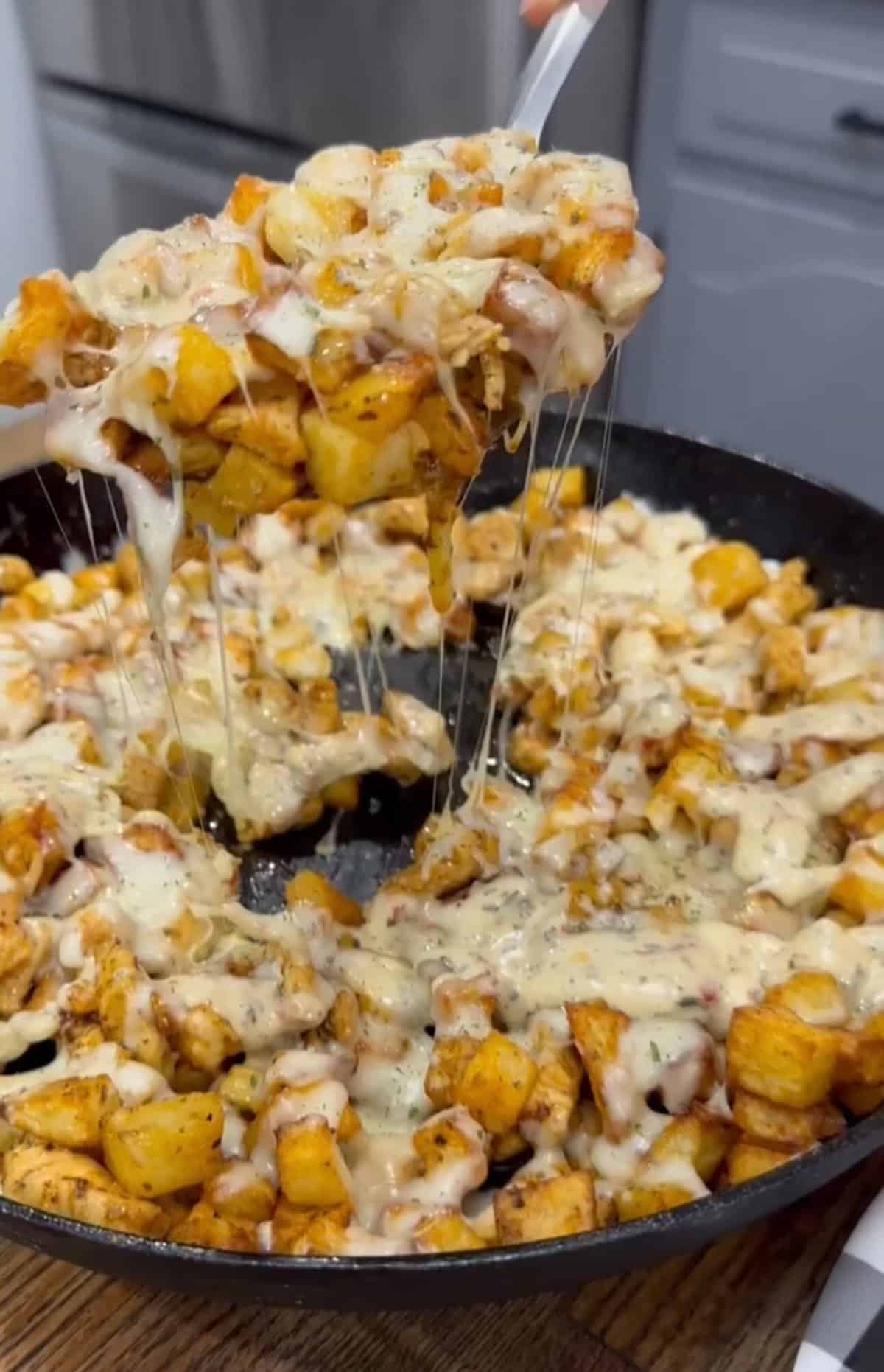 skillet cheesy garlic parm chicken and potatoes