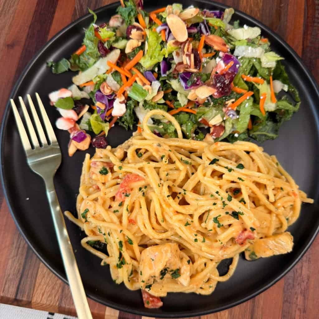 Plated Chicken Spaghetti with salad