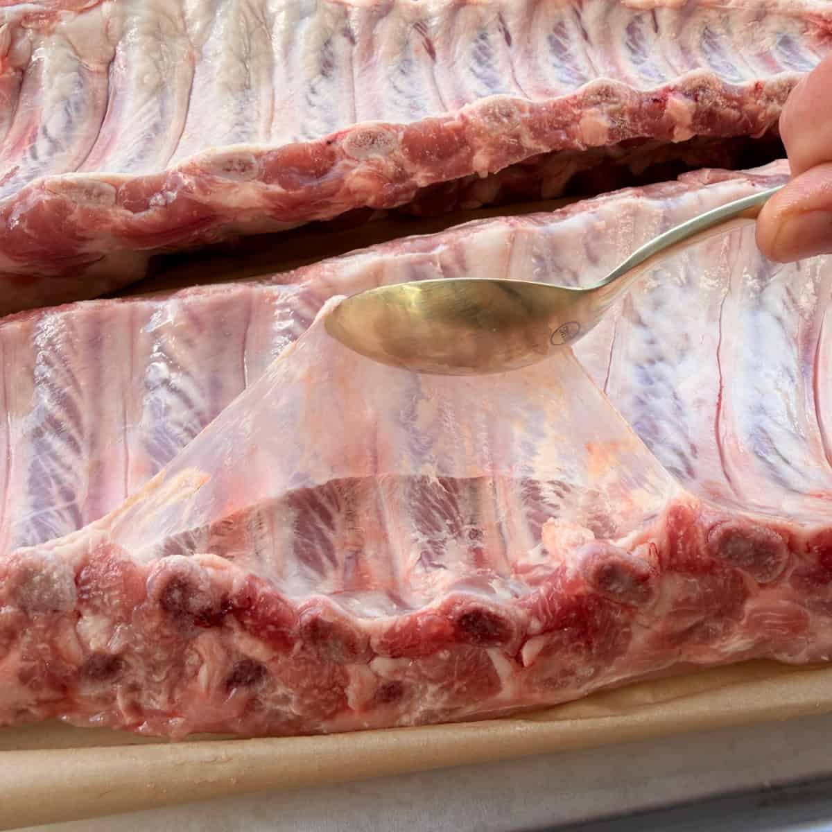 Removing the membrane from baby back ribs