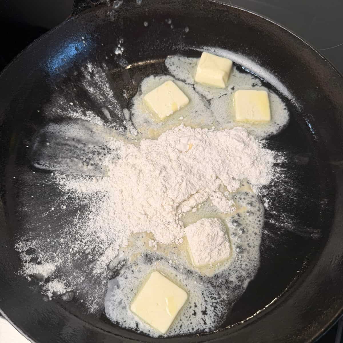 Skillet with butter and flour