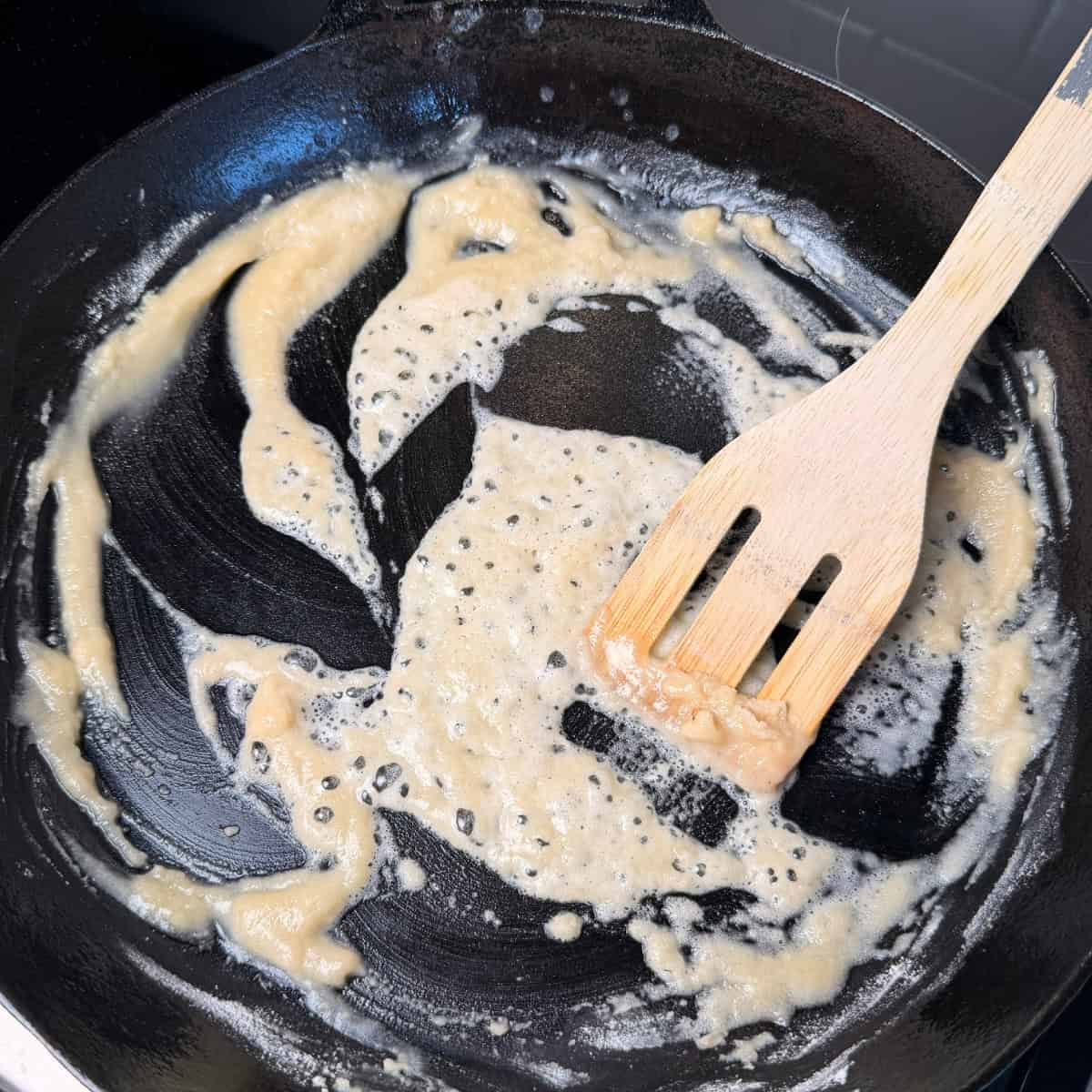 Roux cooking in skillet