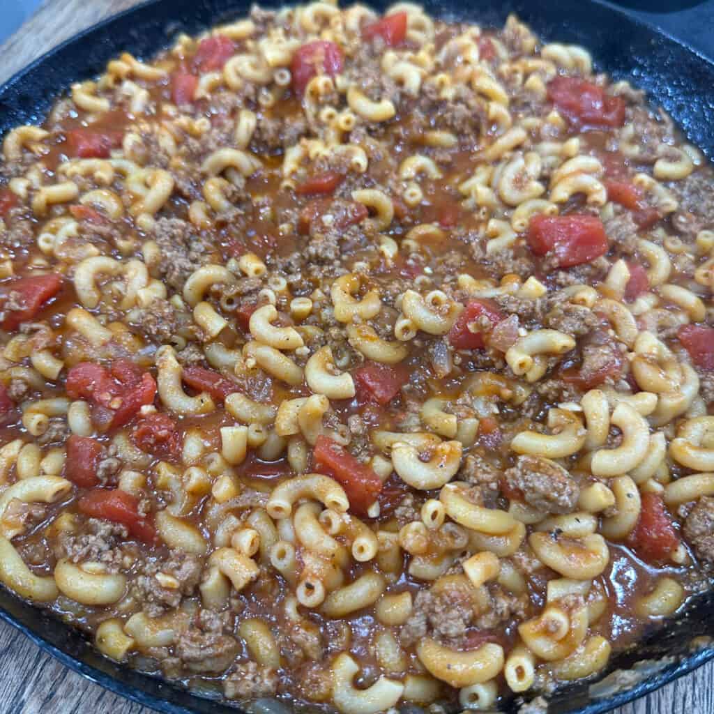 One-Pan Skillet Meal with Cheesy Bread Topping - The Quick Journey