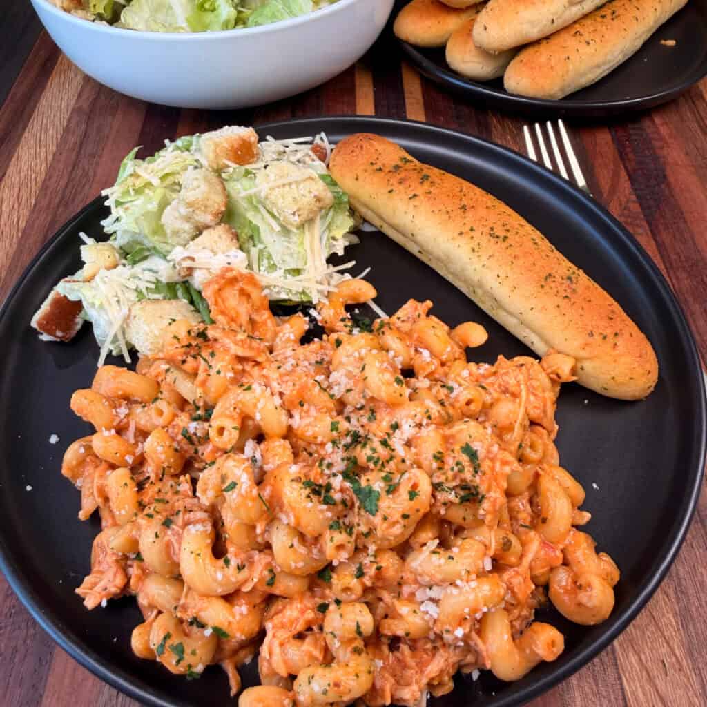 Plated Crockpot Creamy Chicken Pasta