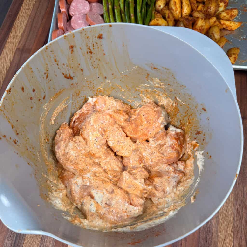 Seasoned and sauced chicken tenders