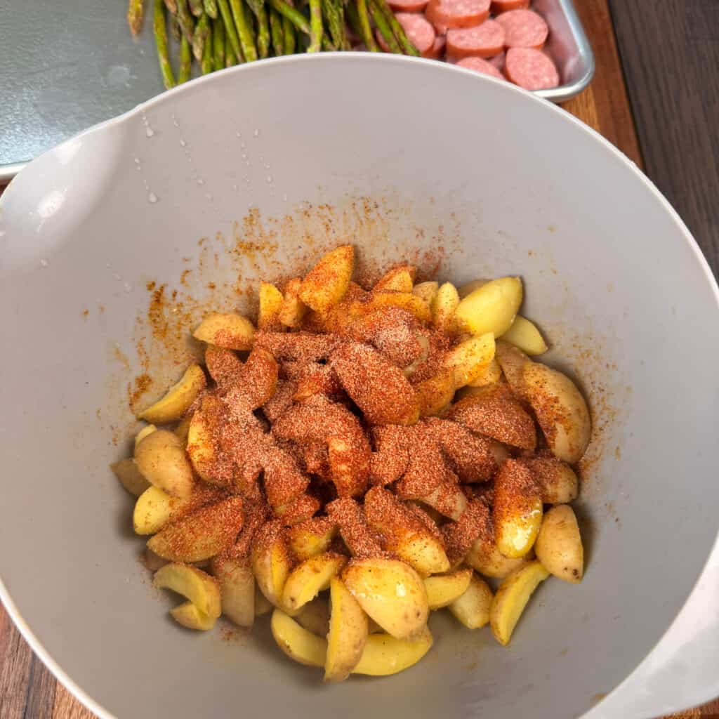 Seasoned potatoes in a bowl