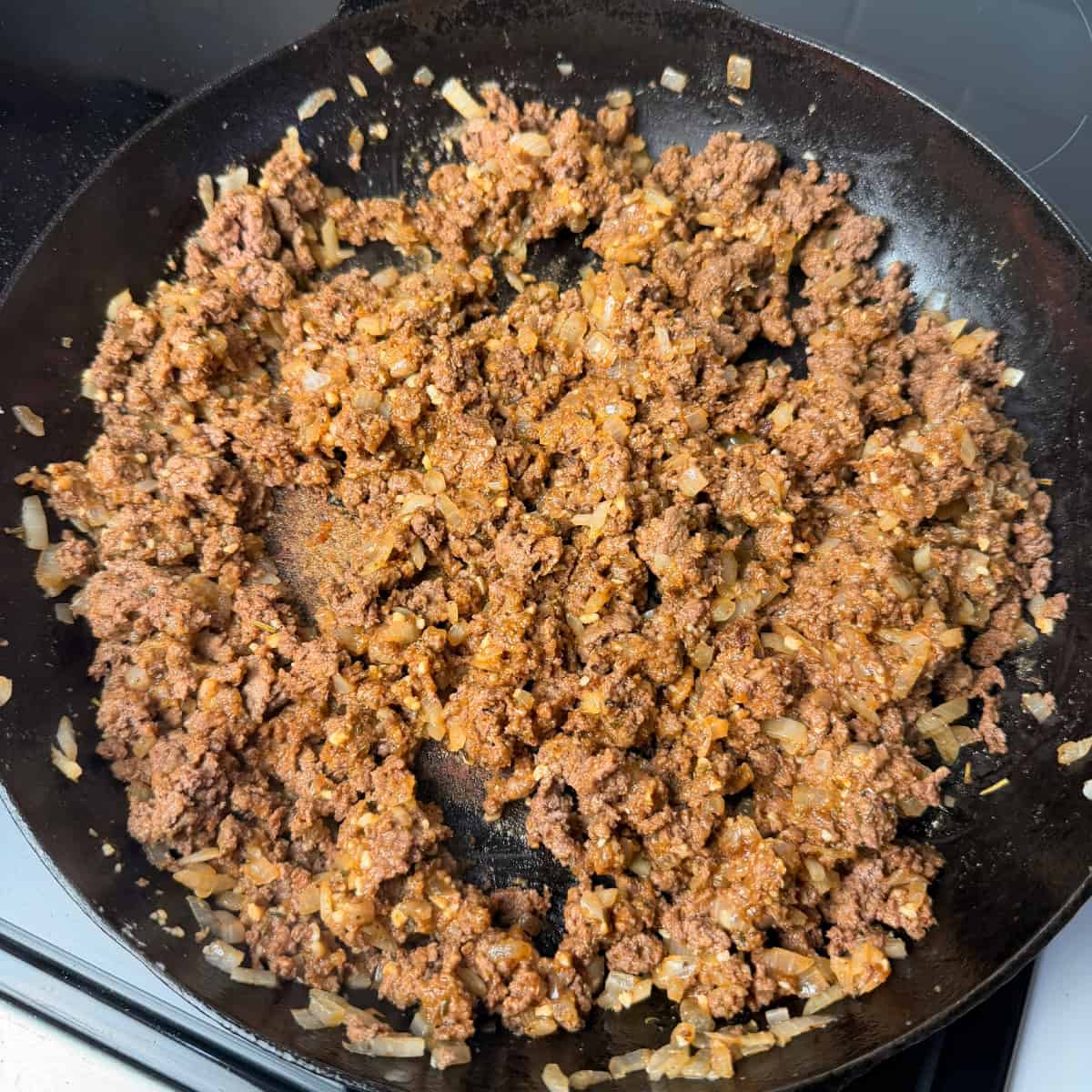 Ground Beef with Roux in skillet
