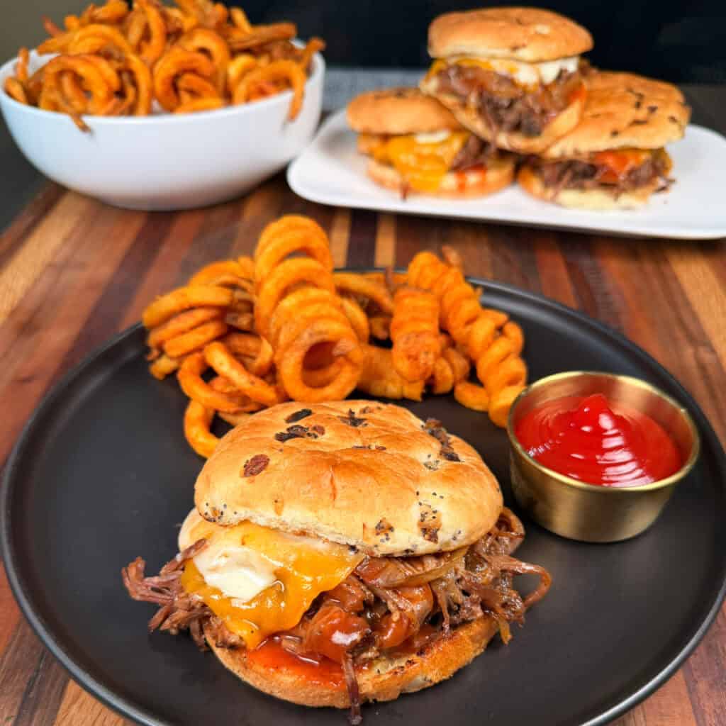 Crockpot Shredded Beef and Cheddar Sandwiches