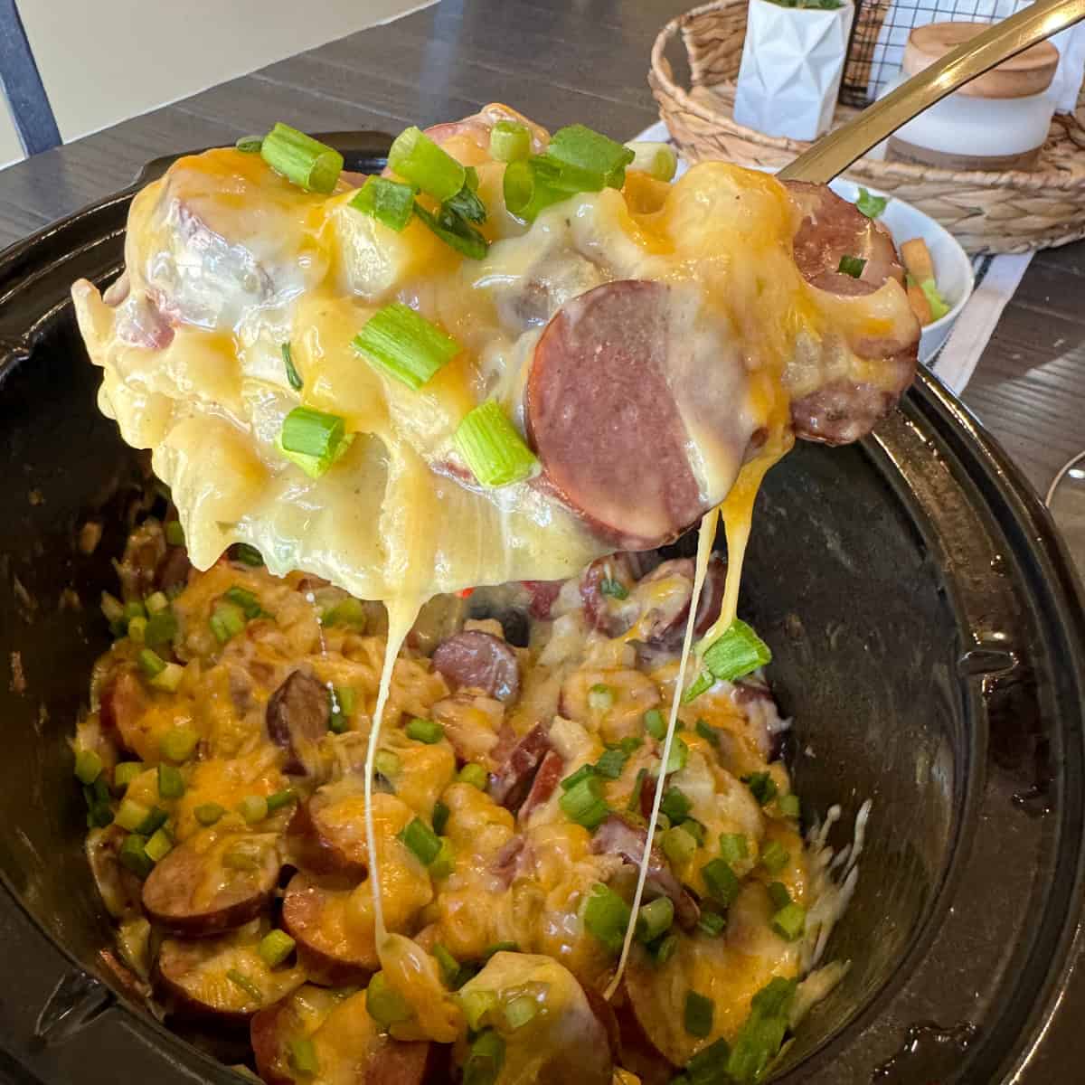 Crockpot Cheesy Potatoes and Kielbasa - Cooking in the Midwest