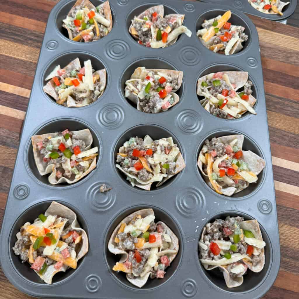 Cheesy Sausage Wonton Cups