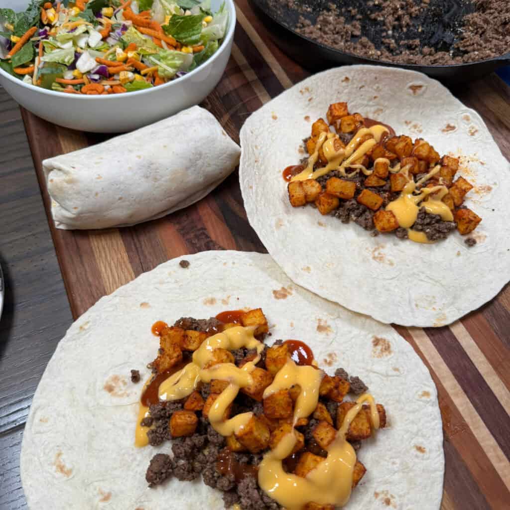 Cheesy Beef and Potato Burritos 