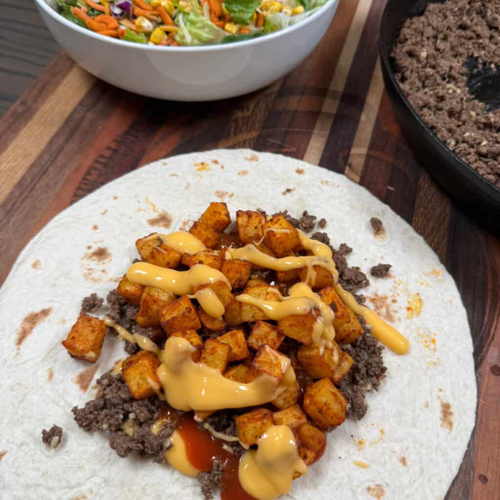 Cheesy Beef and Potato Burritos 