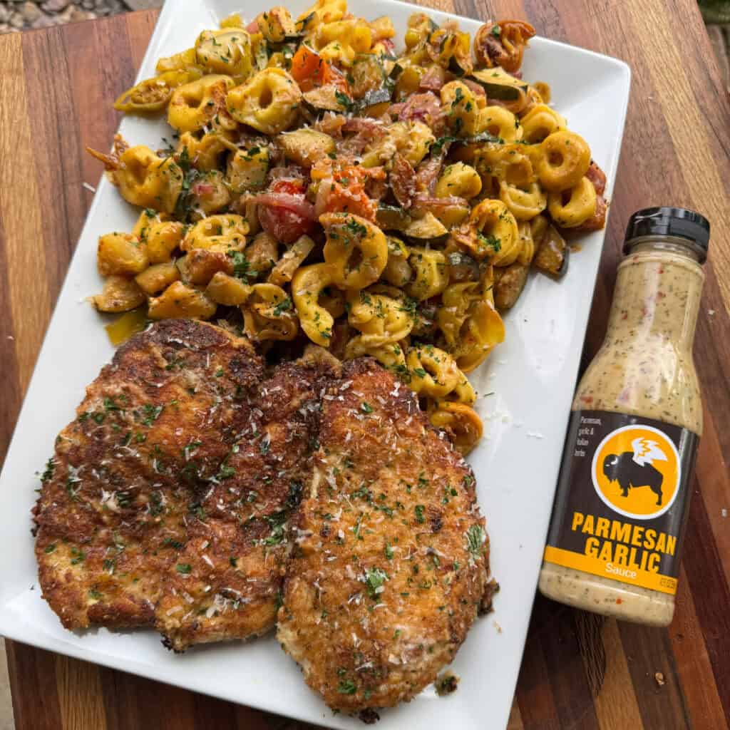 Parmesan Garlic Chicken with Tortellini  and Veggies 
