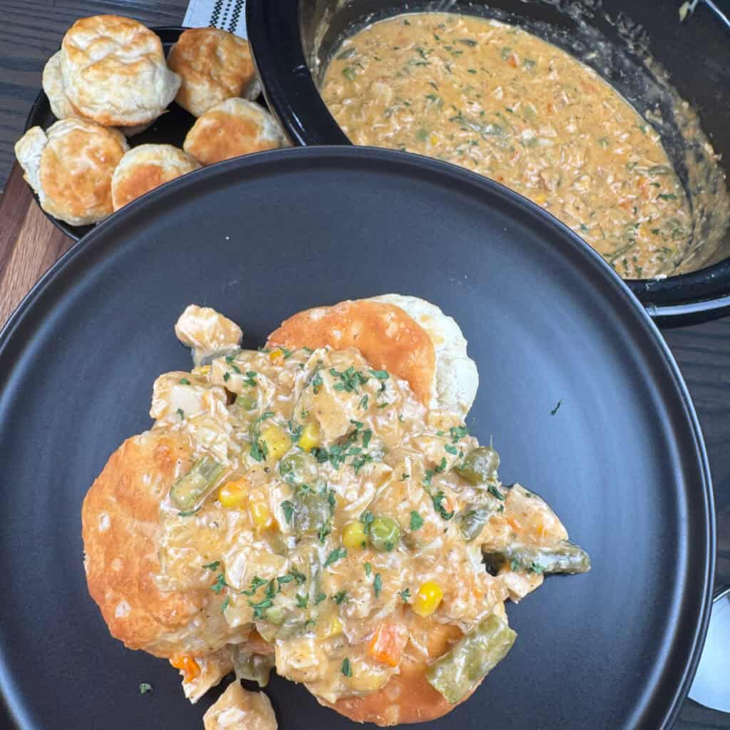 Crockpot Chicken Pot Pie and Biscuits