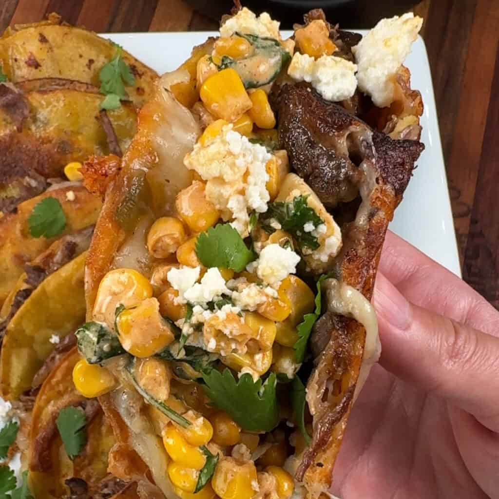 Street Corn Shredded Beef Tacos