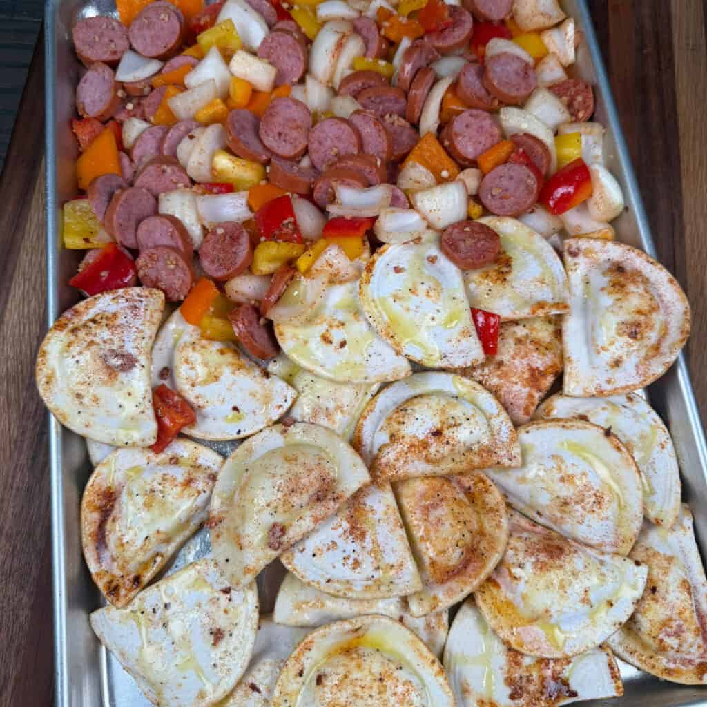 Kielbasa Pierogies Sheet Pan Meal