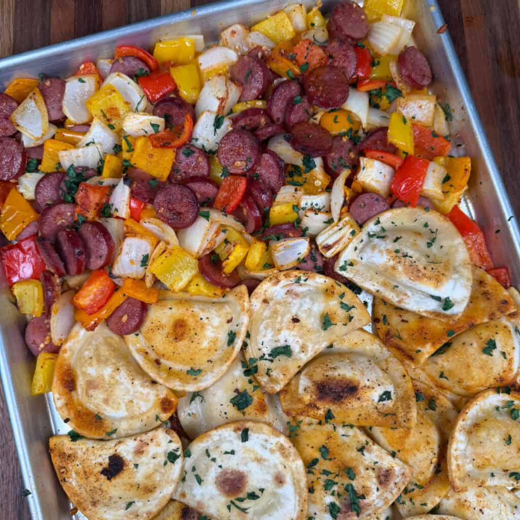Kielbasa Pierogies Sheet Pan Meal