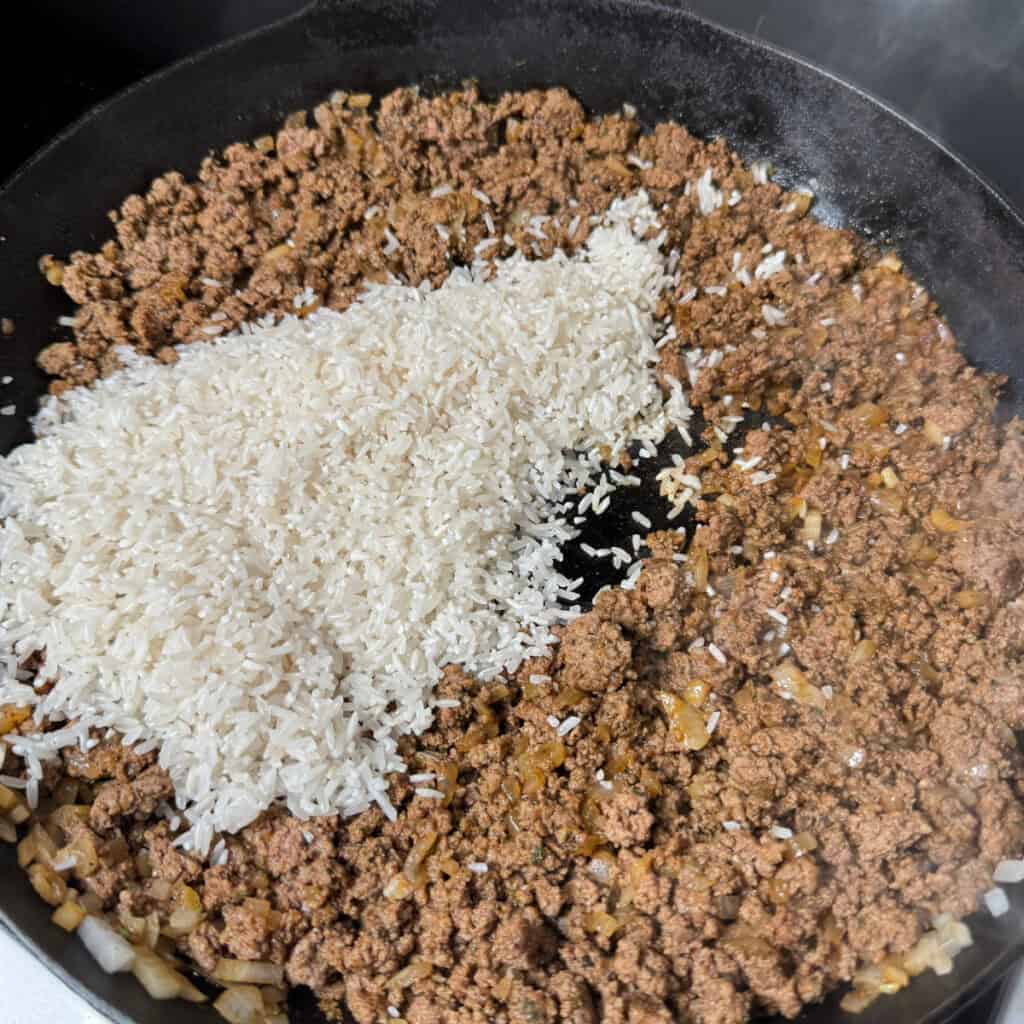 Cast Iron skillet rice and seasoned beef