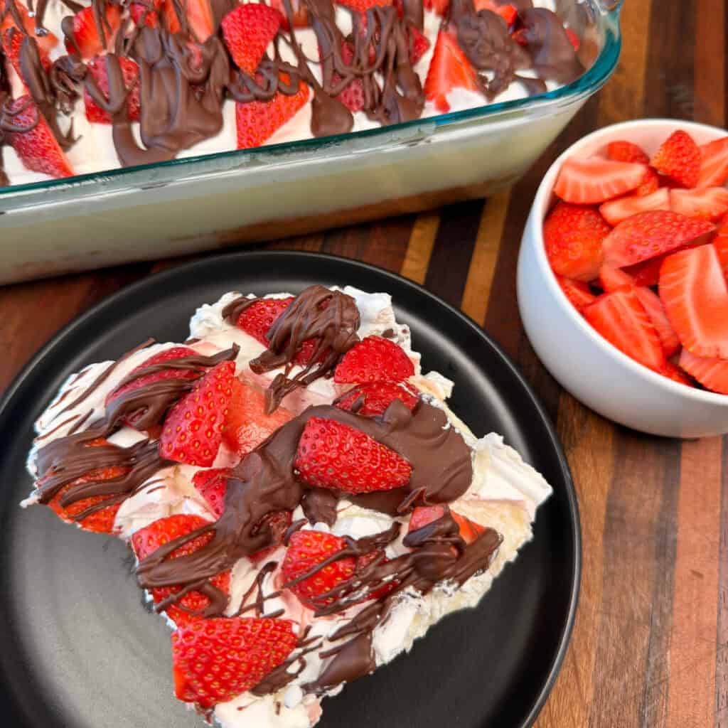 Chocolate Covered Strawberry Poke Cake