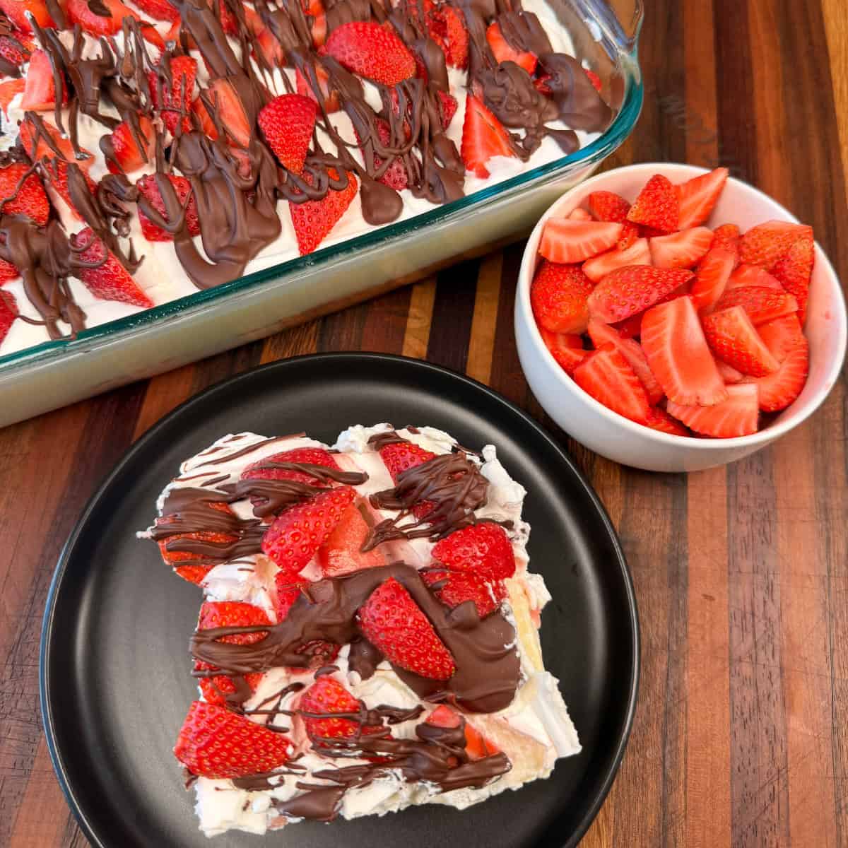 Chocolate Covered Strawberry Poke Cake
