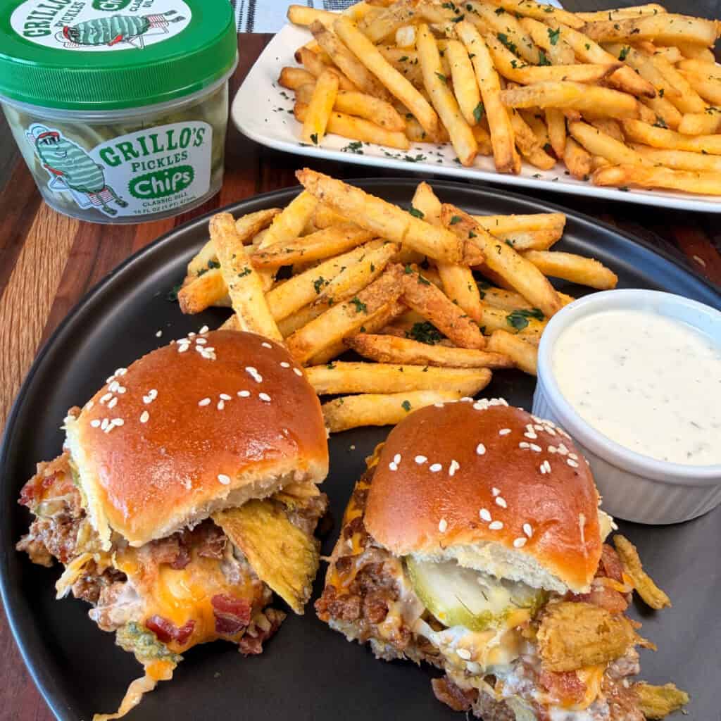 Plated Pickle Ranch Cheeseburger Sliders