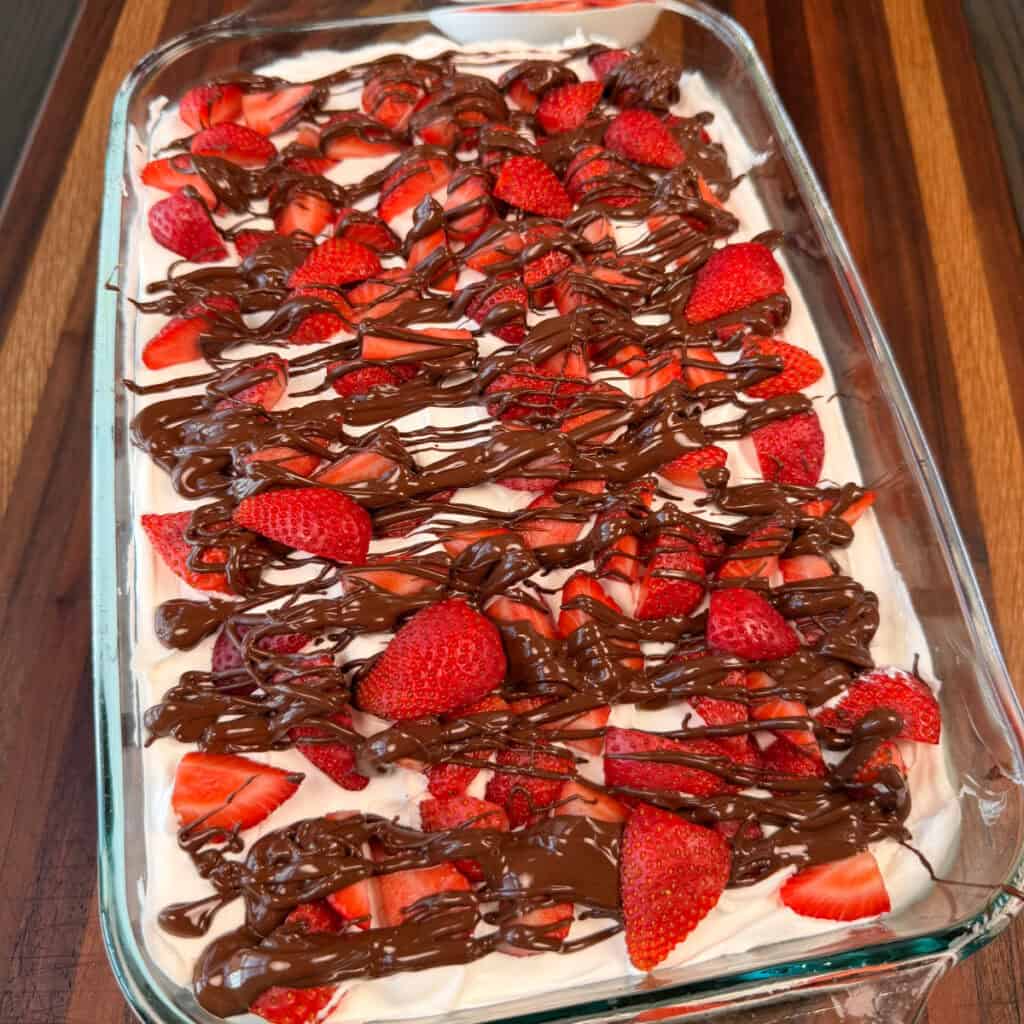Chocolate Covered Strawberry Poke Cake