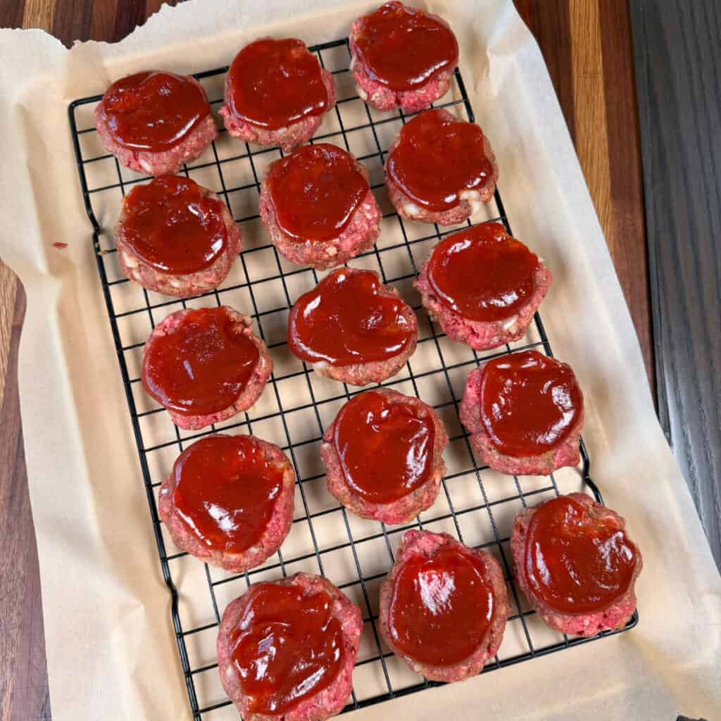 Glazed Mini Meatloaf Patties before baking