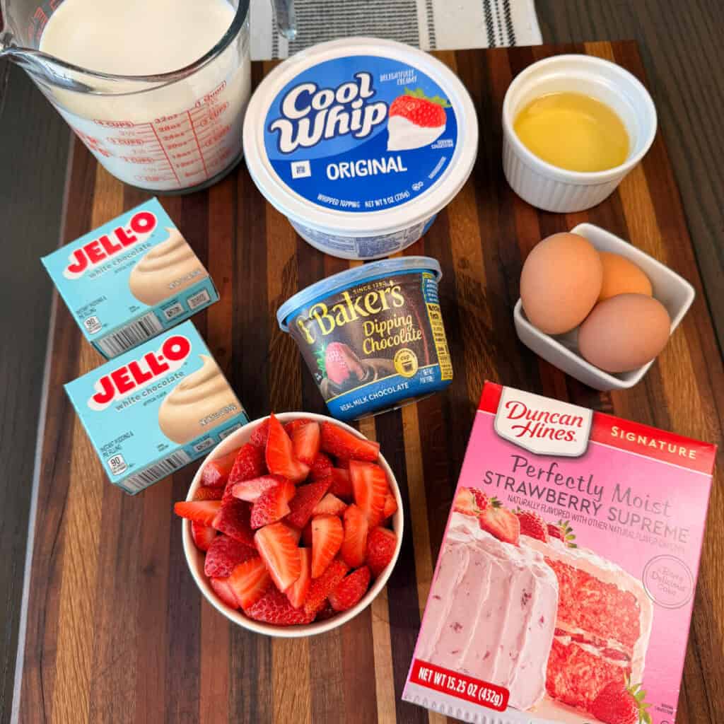 Chocolate Covered Strawberry Poke Cake Ingredients