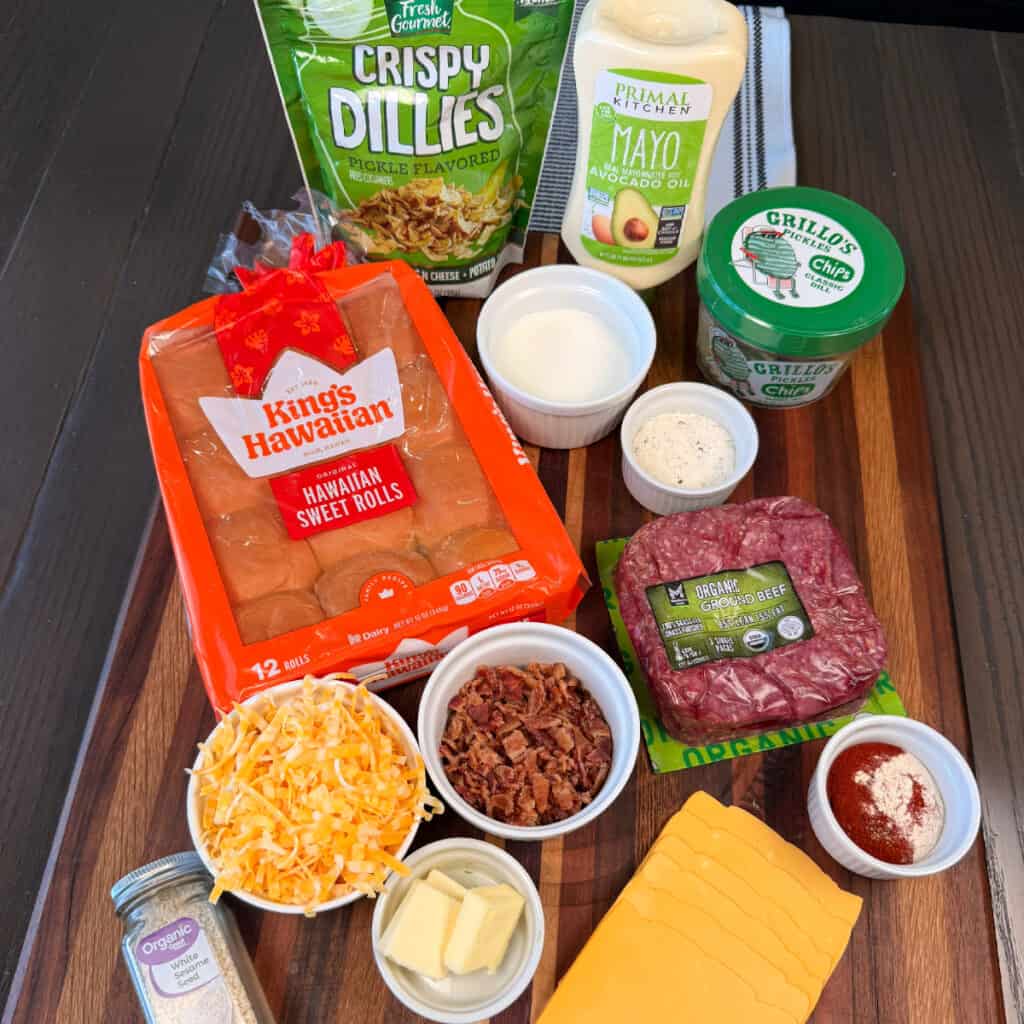 Ingredients for Pickle Ranch Cheeseburger Sliders