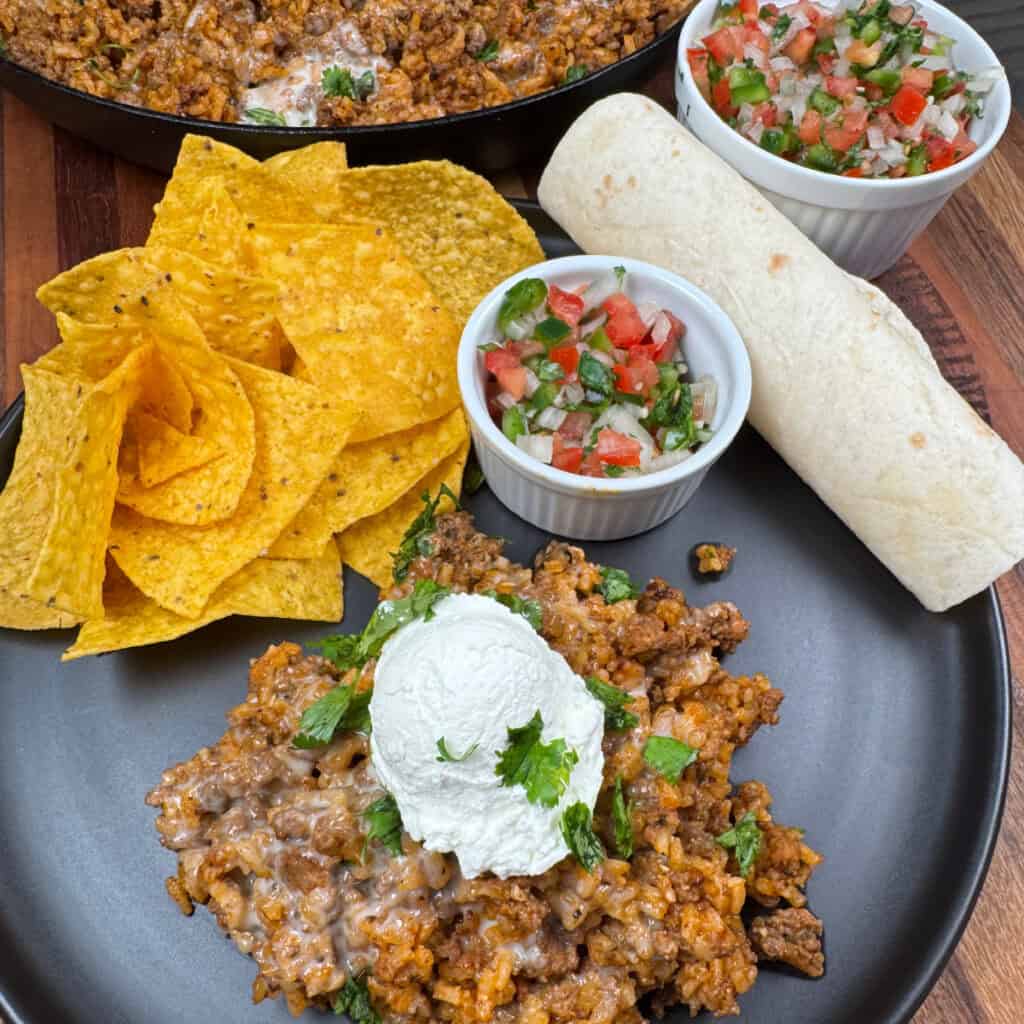 Cheesy Beef and Rice Skillet