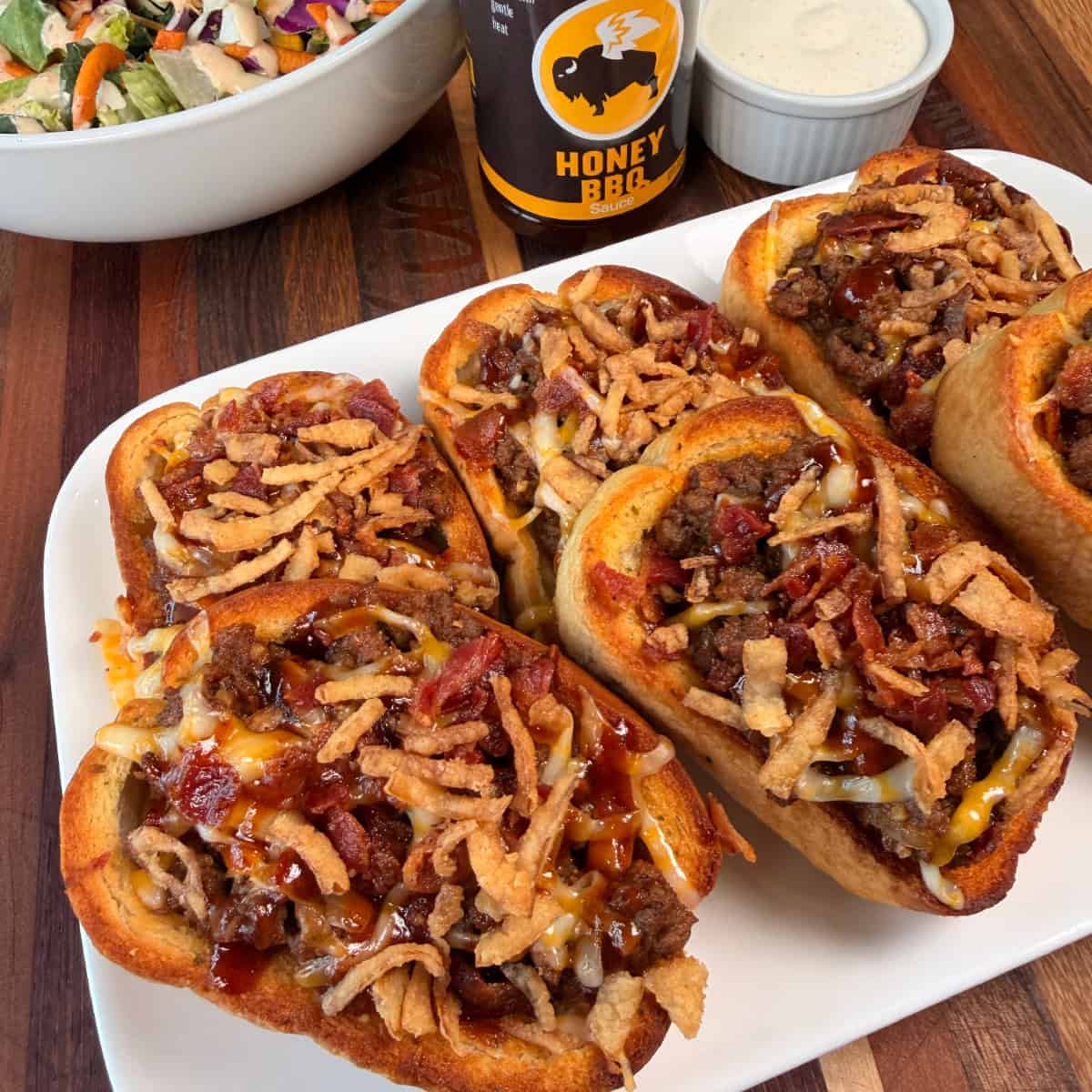 BBQ Cheeseburger Garlic Toast