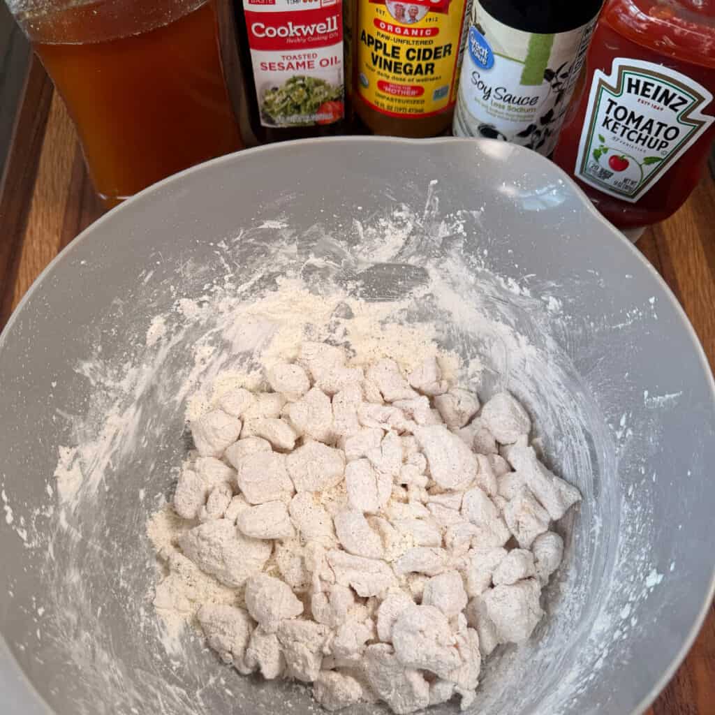 Breading and Seasoning Sticky Honey Garlic Chicken
