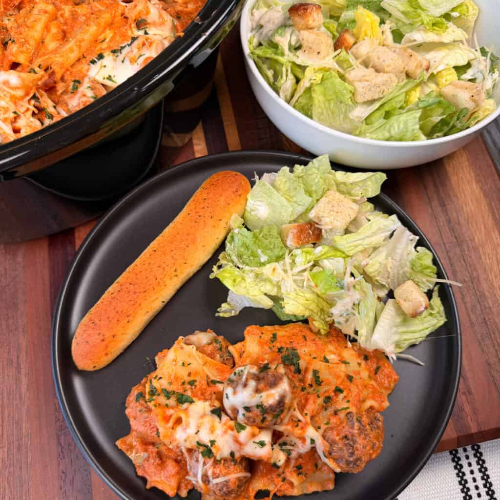 Plated Crockpot Meatball Lasagna