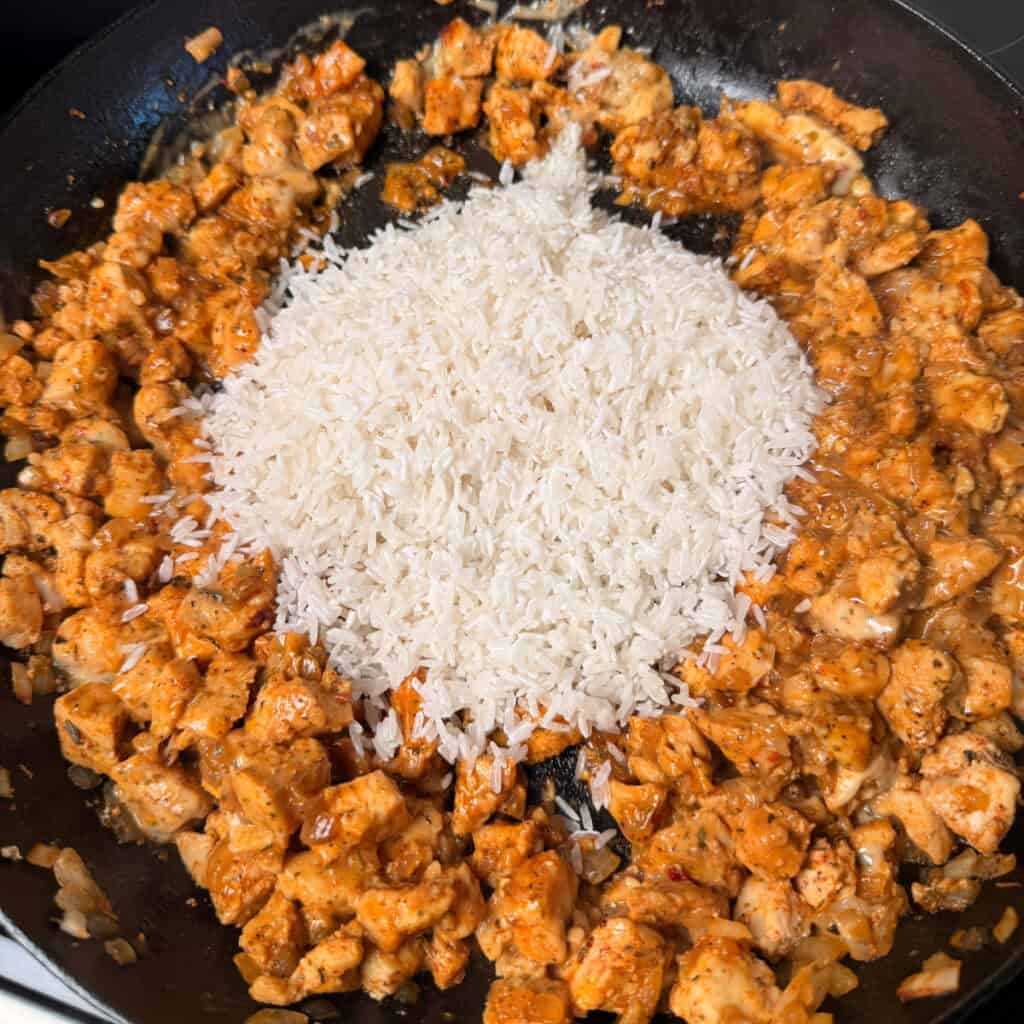 Cooked chicken and rice