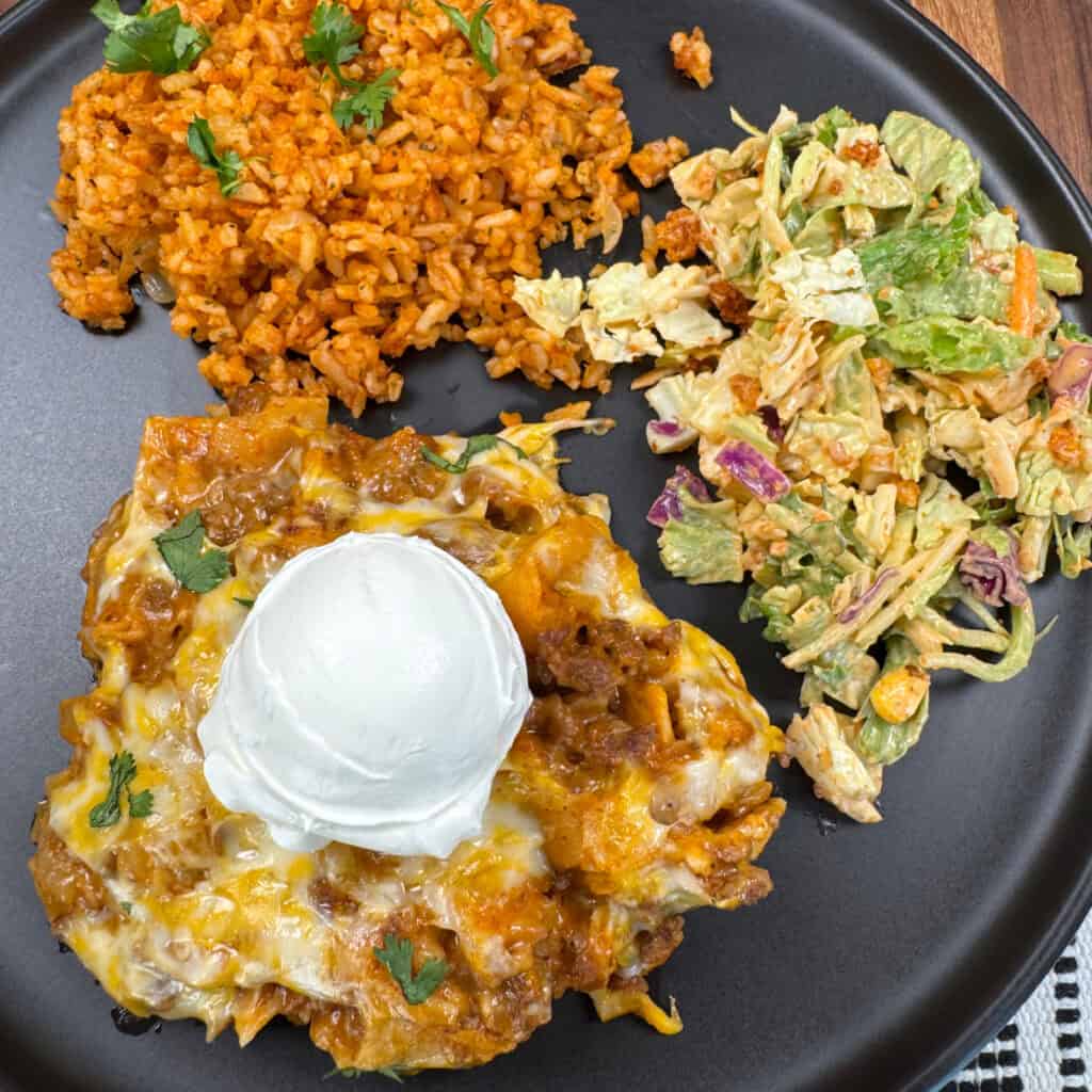 Plated Cheesy Beef Enchilada Skillet