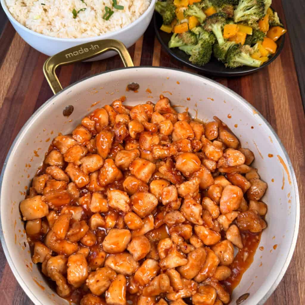Easy Sweet and Sour Chicken with rice and veggies
