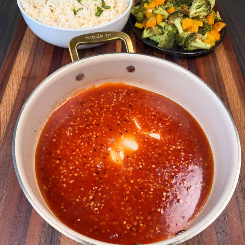 Sweet and Sour sauce with rice and veggies