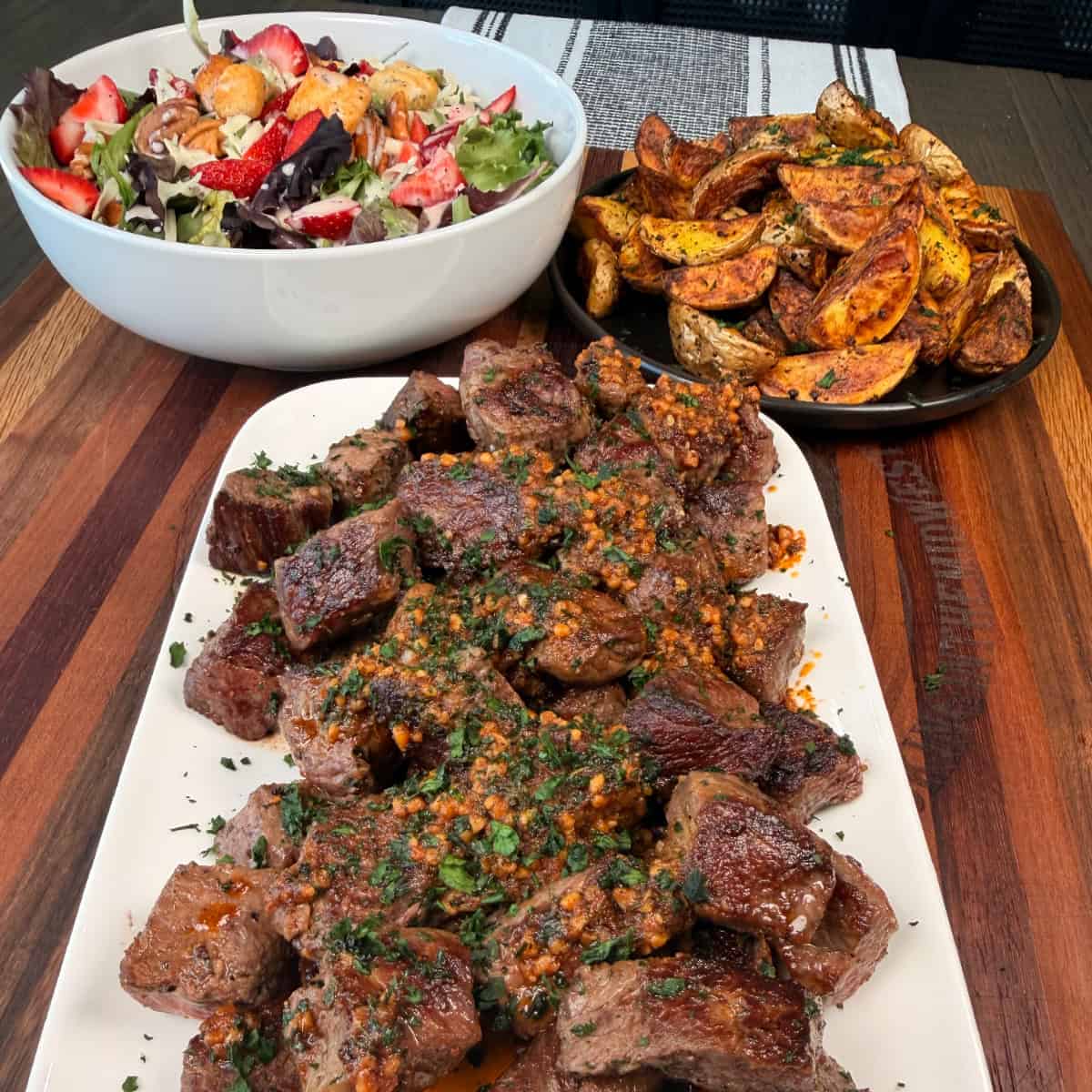 Cowboy Butter Steak Bites Air Fryer Baby Potatoes