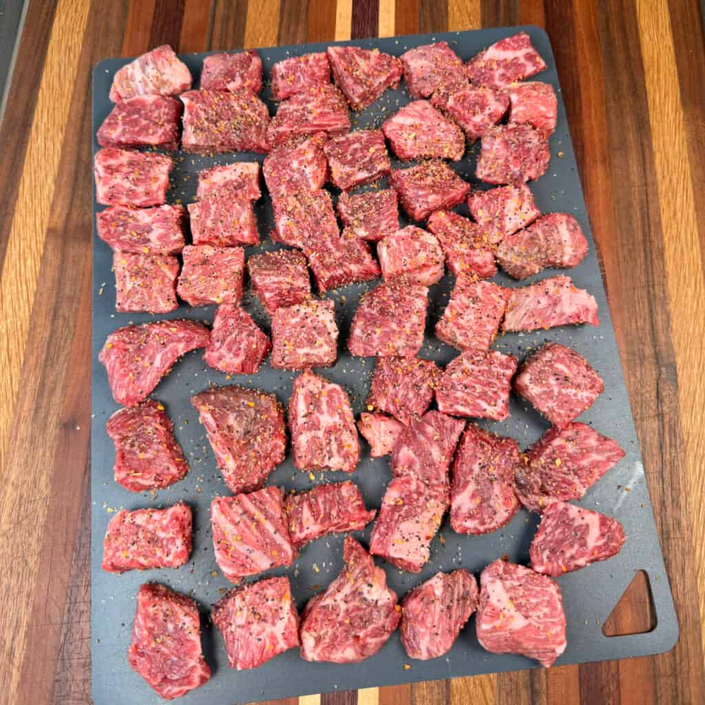 Prepping Cowboy Butter Steak Bites