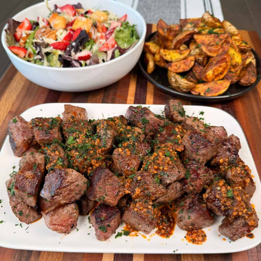 Cowboy Butter Steak Bites with Air Fryer Baby Potatoes