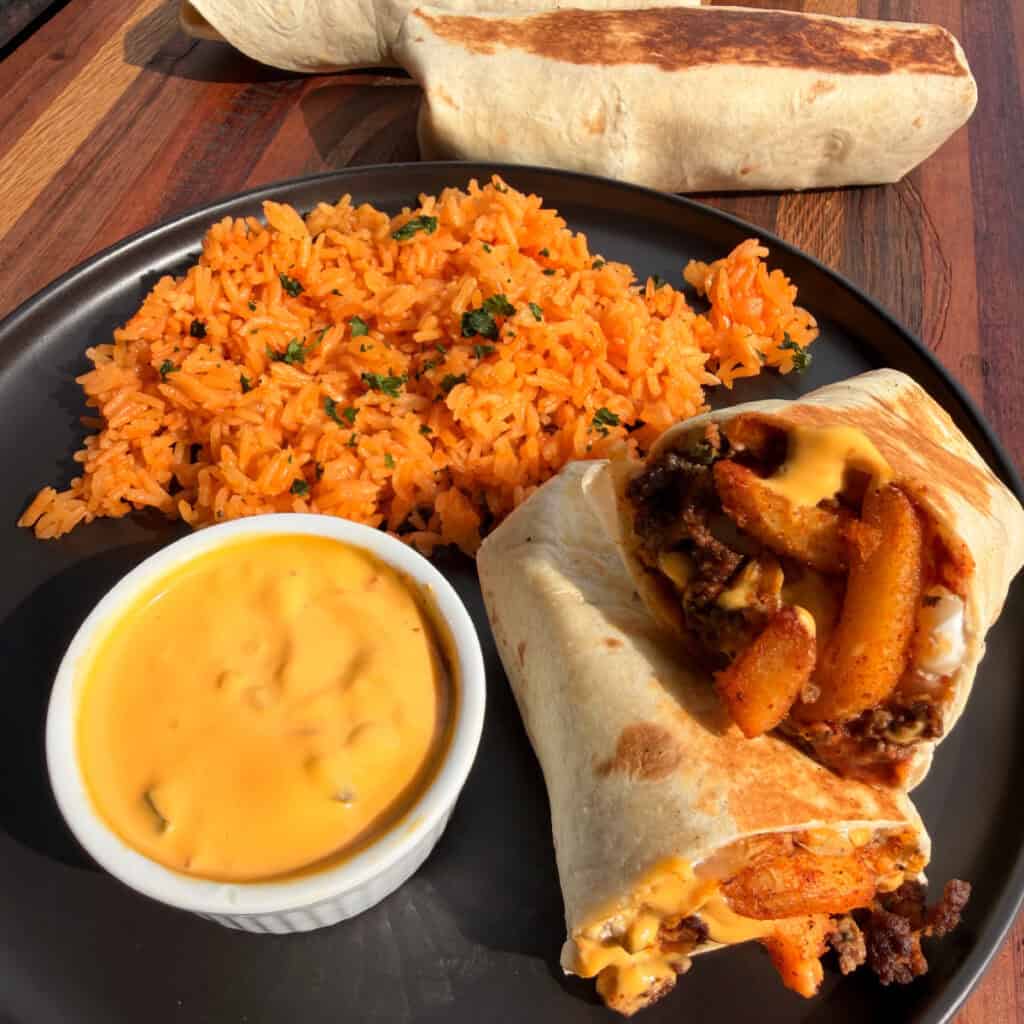Loaded Nacho Fry Burritos plated