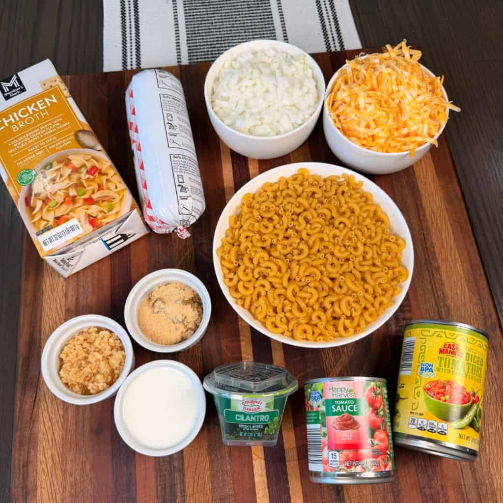 Ingredients for One Pan Cheesy Taco Mac