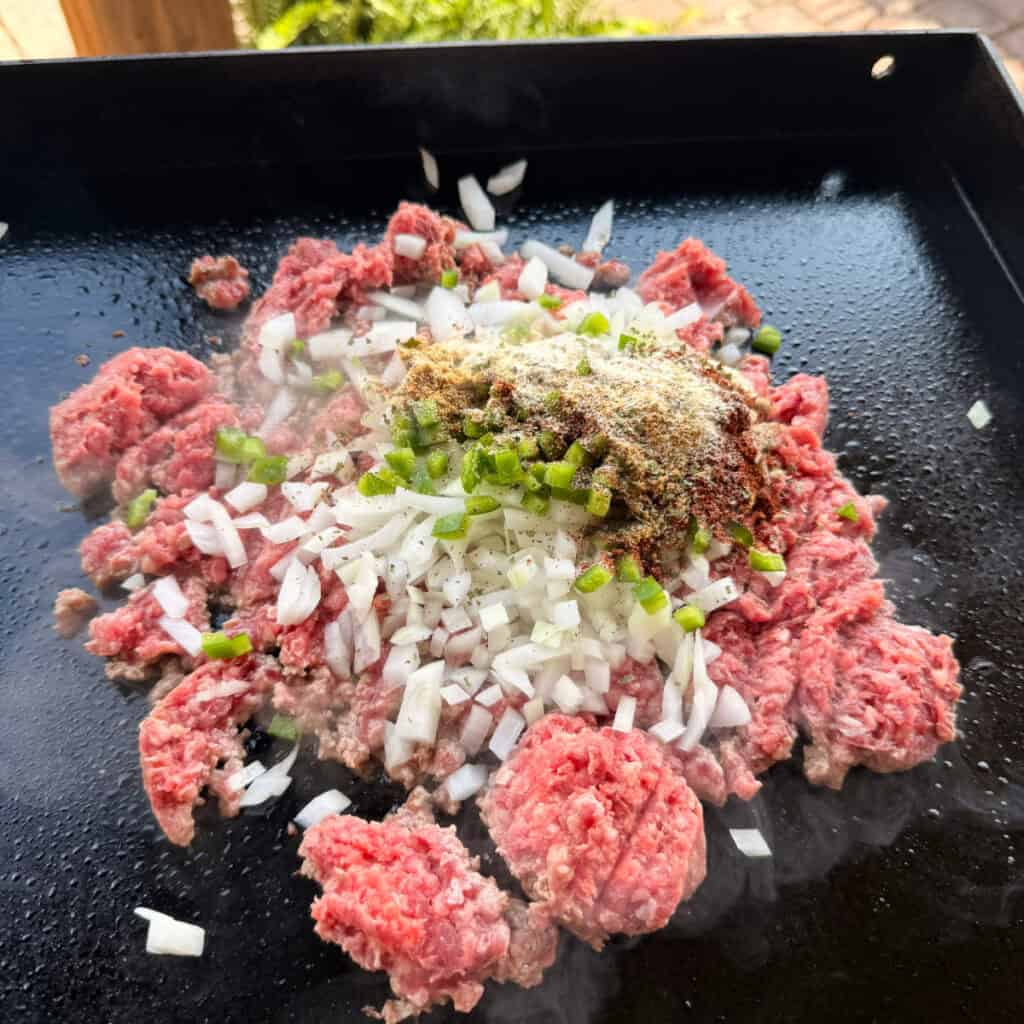 Ground Beef, onion, jalapeno, taco seasonings