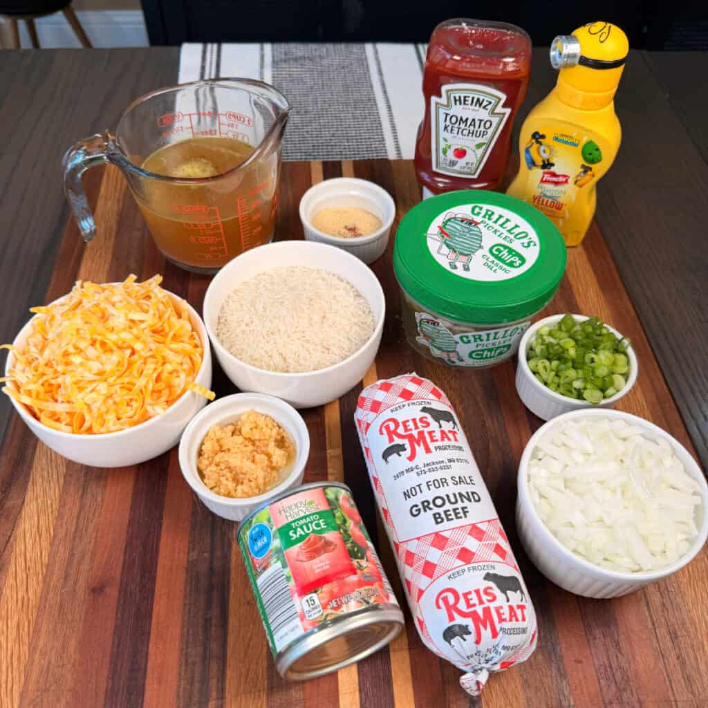 Ingredients for cheeseburger rice