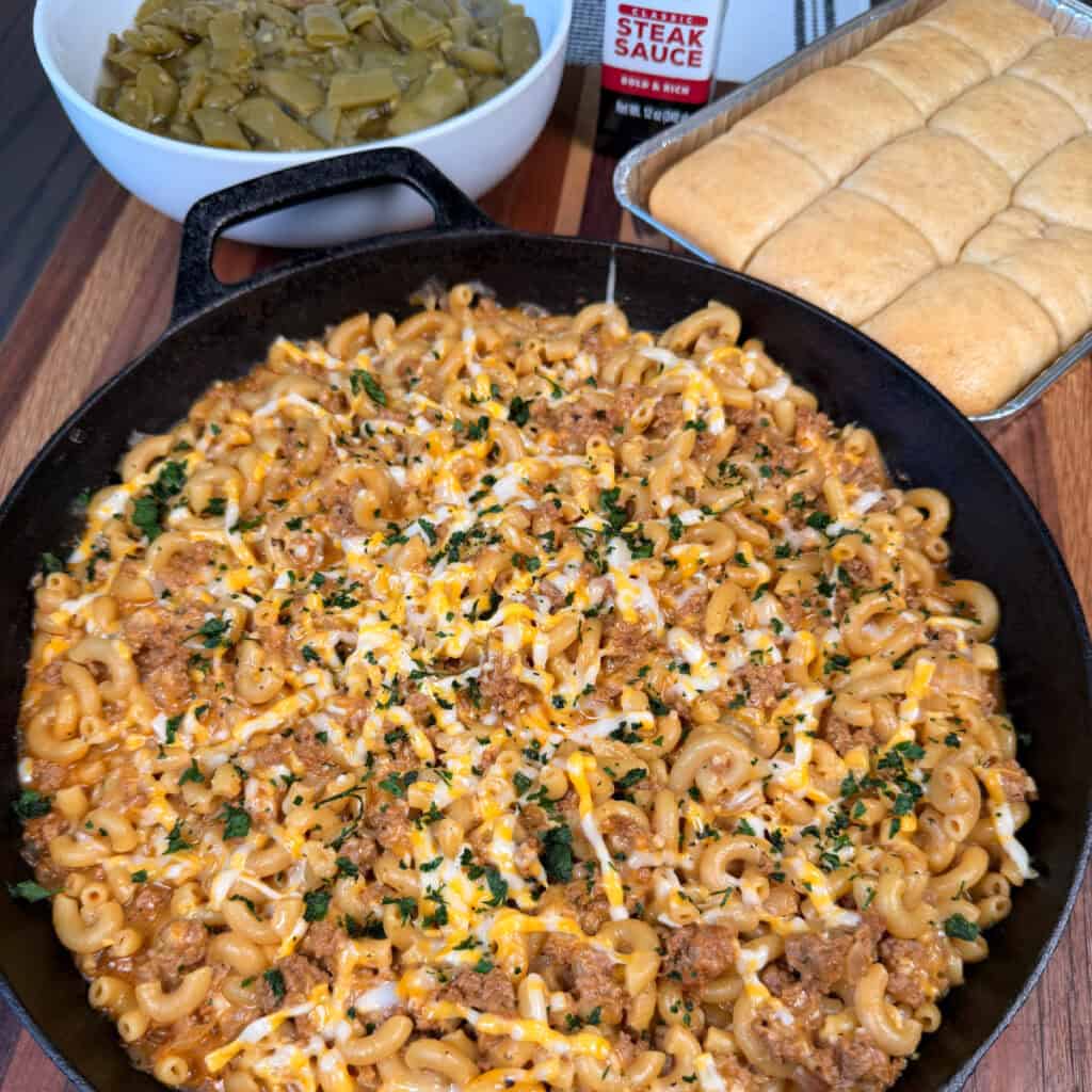 One Pan Steakhouse Cheeseburger Mac