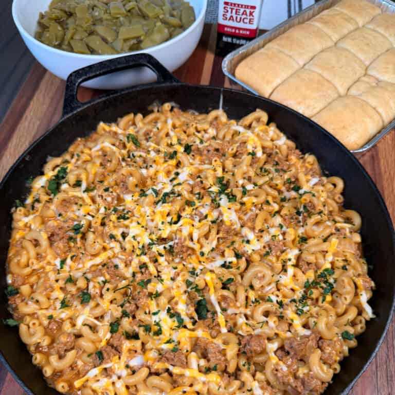 One Pan Steakhouse Cheeseburger Mac