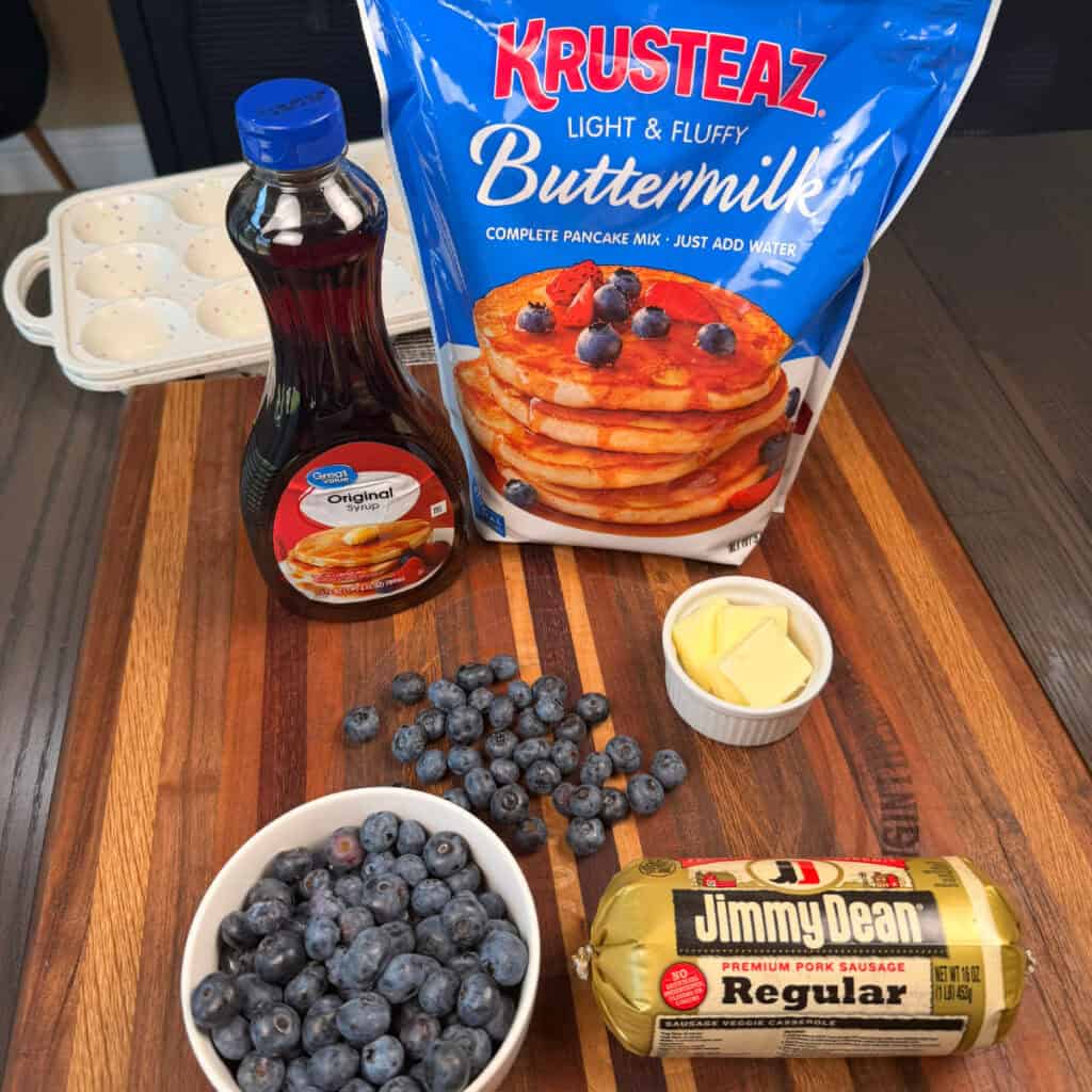 Ingredients for Blueberry Sausage Pancake Muffins